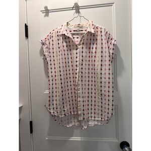 LOFT Embroidered Button Down Shirt Size L Cotton Multi Color Striped High Low